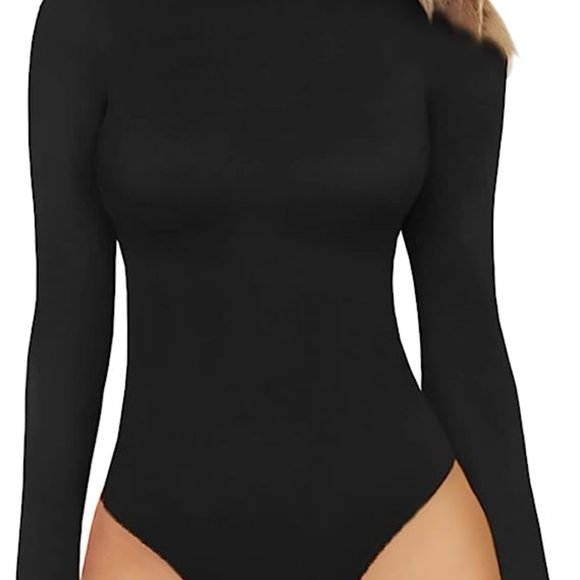 Mangopop Tops - Women's Mock Turtle Neck Long Sleeve Tops Bodysuit Jumpsuit